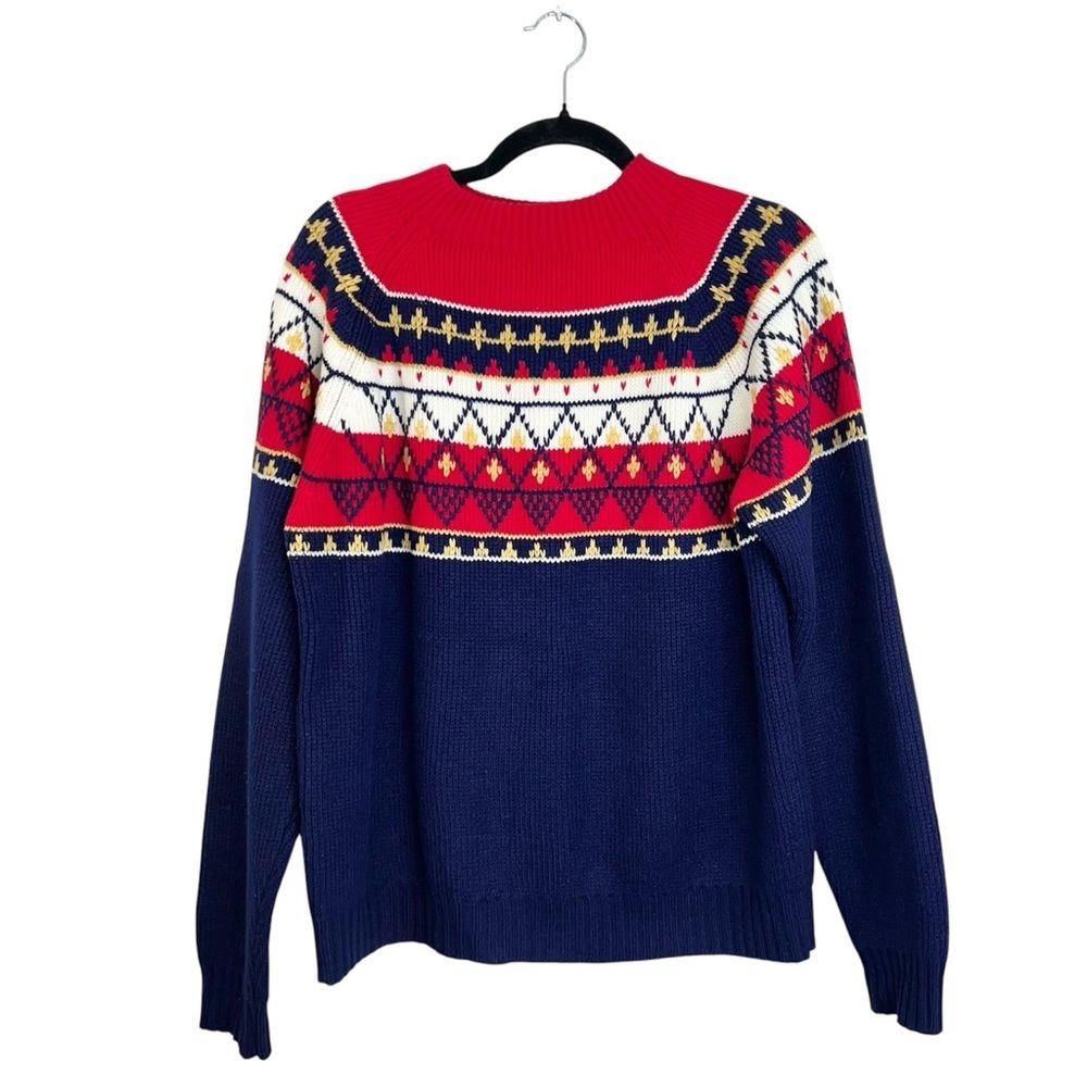 Vintage 80s 90s blue red white fair isle knit ski sweater M